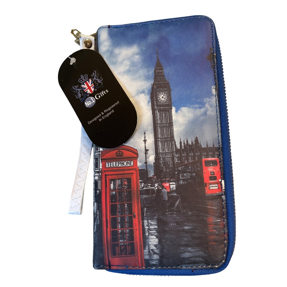 NEW London Landmark Zip-Around Wallet Wristlet Big Ben Red Bus Phone Booth